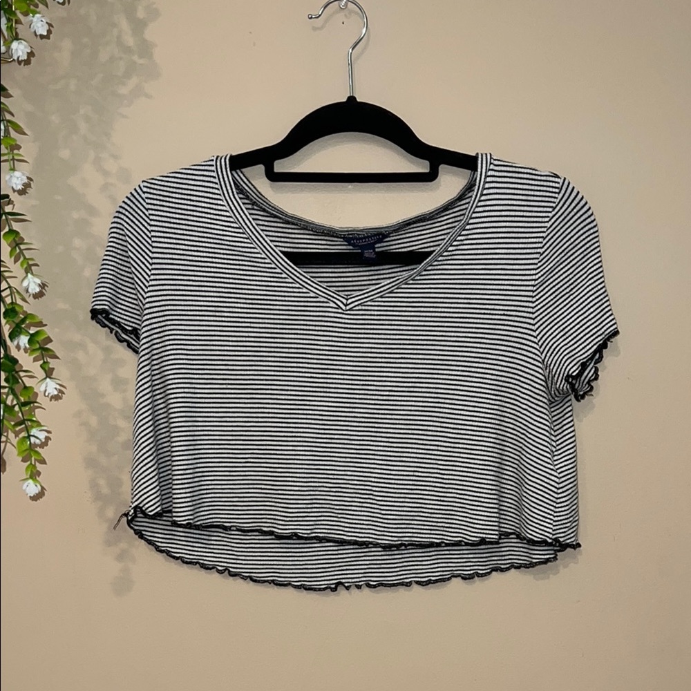 Aeropostale Black and White Striped Crop Top
